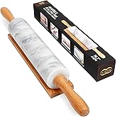 Kafoor 16.7 Inches Marble Rolling Pin for Baking with Wooden Handles &amp; Wooden Cradle - Rolling Pin for making Pizza Dough &amp; Tortillas, Dough Roller for Pasta, Cookie, Pie Crust and More!