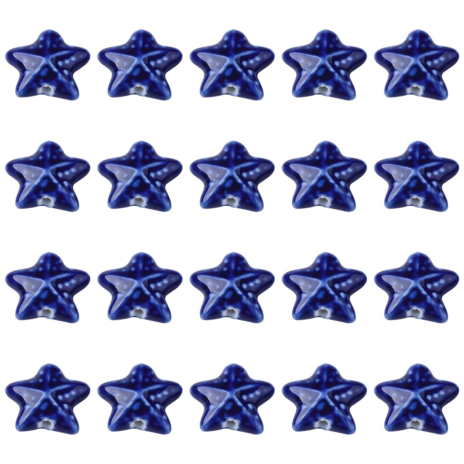 SUNNYCLUE 1 Box 20Pcs Blue Starfish Beads Sea Star Bead Porcelain Carved Ocean Animal Spacer Beads Charms Elastic Thread for DIY Jewelry Making Bracelets Necklaces Crafts Supplies