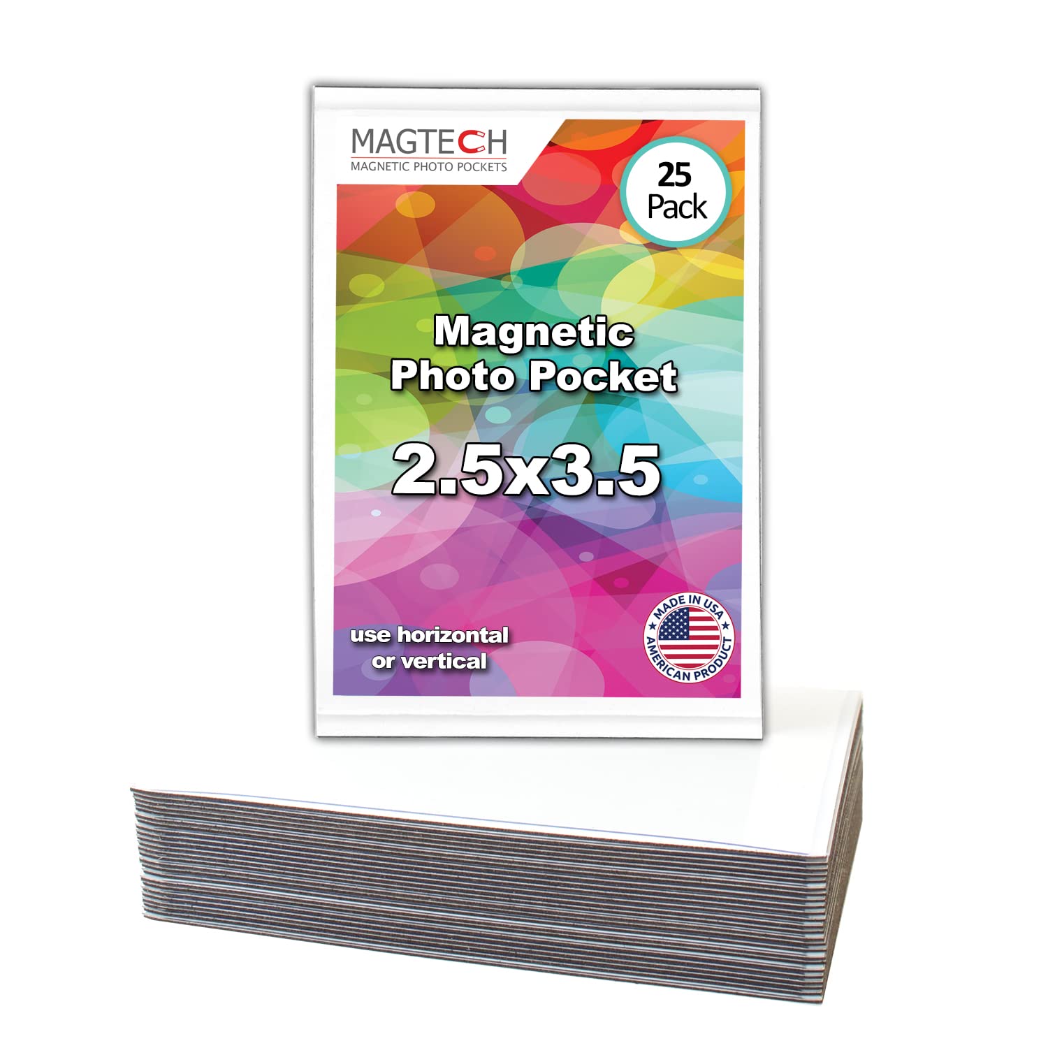 Magtech Magnetic Photo Pocket Picture Frame, White, Holds 2.5 x 3.5 Inches Photos, 25 Pack (12325)
