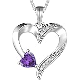 YL Heart Necklace 925 Sterling Silver Love Heart Pendant Birthstone Jewelry for Women