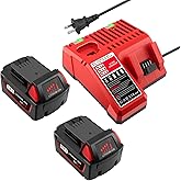 UGLOEY 2 Pack 18V 5.0Ah Replacement for Milwaukee M18 Battery and Charger Combo kit, Compatible with Milwaukee 48-11-1850 48-