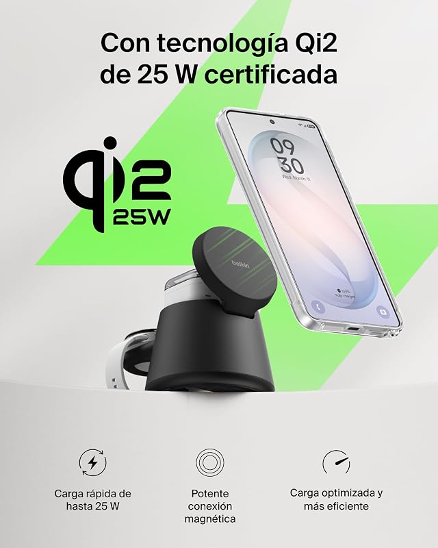 UltraCharge Pro 3 em 1 Qi2 25W Carregador Sem Fios Magnético Preto