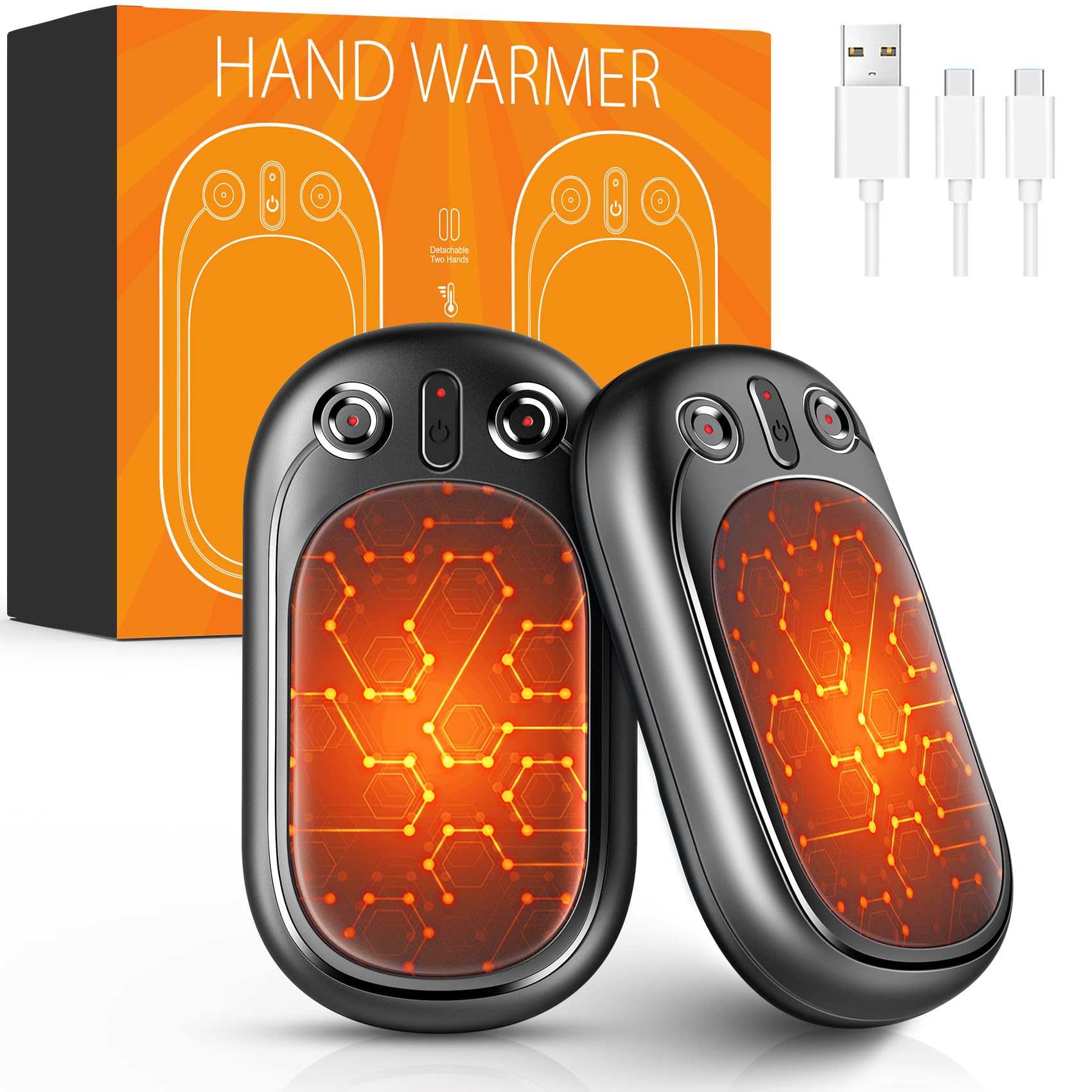Hand Warmers Rechargeable USB & Reusable 2 Pack for Up to 12 hrs, Portable Electric Hand Warmer Electronic Pocket Heater, Tech Gifts for Men Women Raynauds Golf Skiing Hiking Camping Climbing Fishing