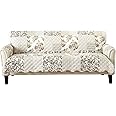 Great Bay Home Patchwork Scalloped Printed Furniture Protector Stain Resistant Sofa Cover (Sofa, Taupe)