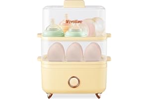 Veroline Baby Food Steamer, 2Qt Baby Food Maker with 2-Tier BPA-Free Steam Trays, Sterilize, Electric Egg Cooker for Hard Boiled Eggs, 12 Egg Capacity, Baby Essentials, OneTouch, Over-Heat Protect