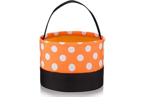 WEEWOODAY Halloween Trick or Treat Bags Halloween Candy Buckets Tote Bags Orange Black with White Polka Dots Halloween Party Favor Bags for Halloween Supplies