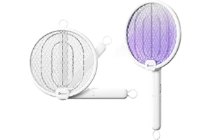 2 in 1 Electric Fly Swatter, 4000V Foldable Bug Zapper Racket, Rechargeable Mosquito Racket with UV Light Trap, Electronic fl