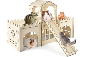 Bissap Wooden Guinea Pig Hideout Castle, Chinchilla Houses and Hideouts Indoor Outdoor Hidey Habitat for Bunny Chinchilla Hamster Guinea Pig Detachable Small Animal Play Hideaway Hut