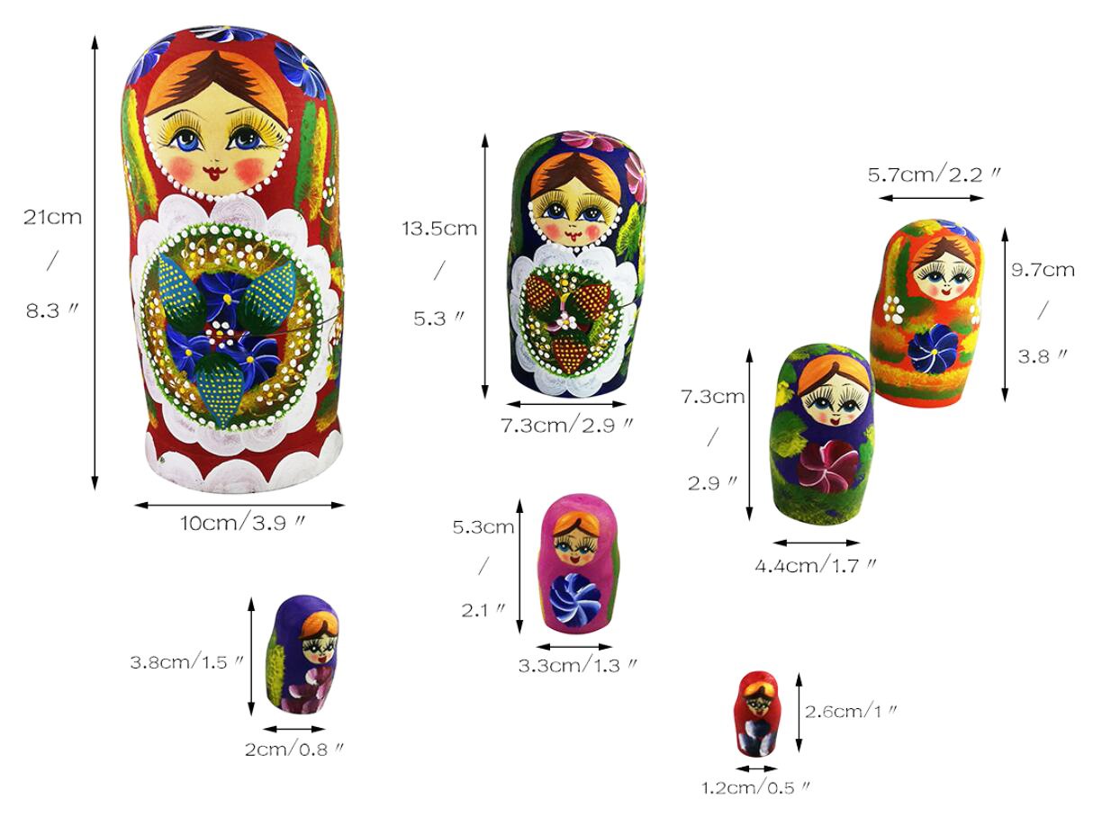 Winterworm® 7pcs Red Flowers and Berries Wooden Russian Nesting Dolls Matryoshka Russian Doll
