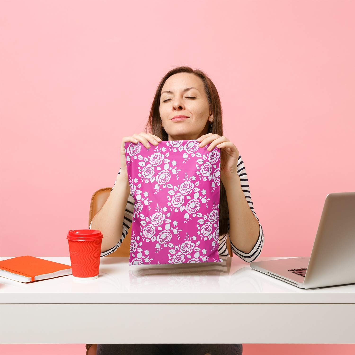 Metronic 10X13 Rose Floral Pattern 100 Pack Poly Mailers Envelope Plastic Custom Mailing & Shipping Bags - Self Seal in Pink : Office Products