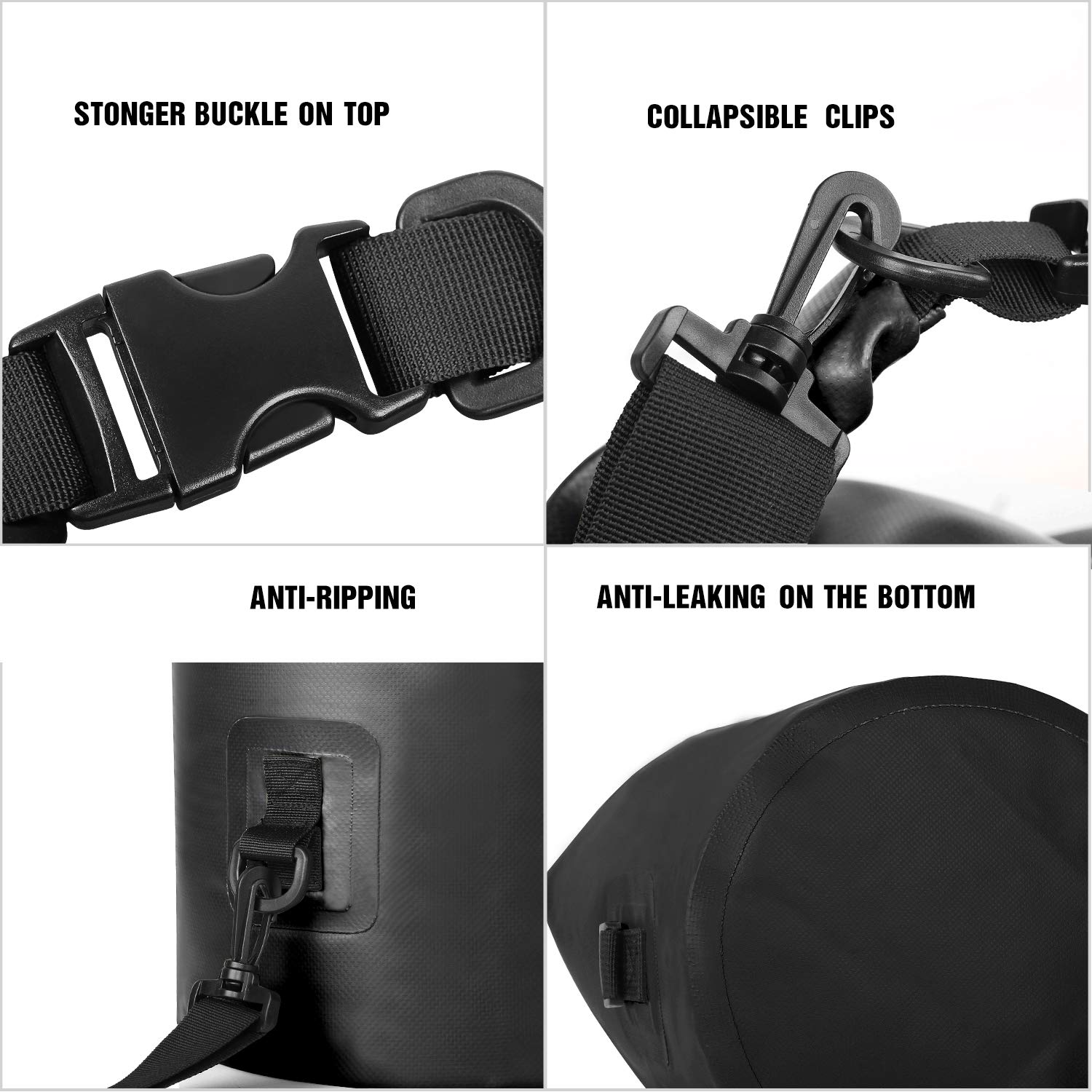 Dry Bag Sack, Waterproof Floating Dry Gear Bags for Boating, Kayaking, Fishing, Rafting, Swimming, Camping and Snowboarding (Black, 20L)