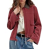 COCCKO Women's Faux Suede Cropped Jacket Casual Zip Up Jackets Contrast Collar Fleece Winter Coats Outerwear with Pockets