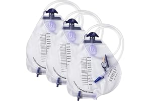 EVENPOP Urine Drainage Bags - 3 PCS 2000ml Individually Wrapped Catheter Bags with 43" Drainage Tube, Anti-Reflux Chamber, Splash-Proof Drain, Clips and Hooks, Professional Urine Bags for Home and Hospitals