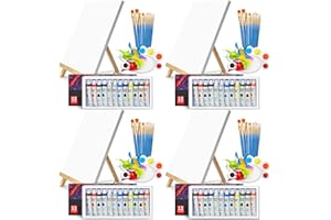 GRNVIBE Acrylic Paint Set 100 Pcs Acrylic Painting Kit with 4 * 12 Colors Acrylic Paint,4 Sets Easel for Painting,Canvas,Palettes&40 Brushes,Sip and Paint Kit for Adults Couples,Kids,Artists and Beginner