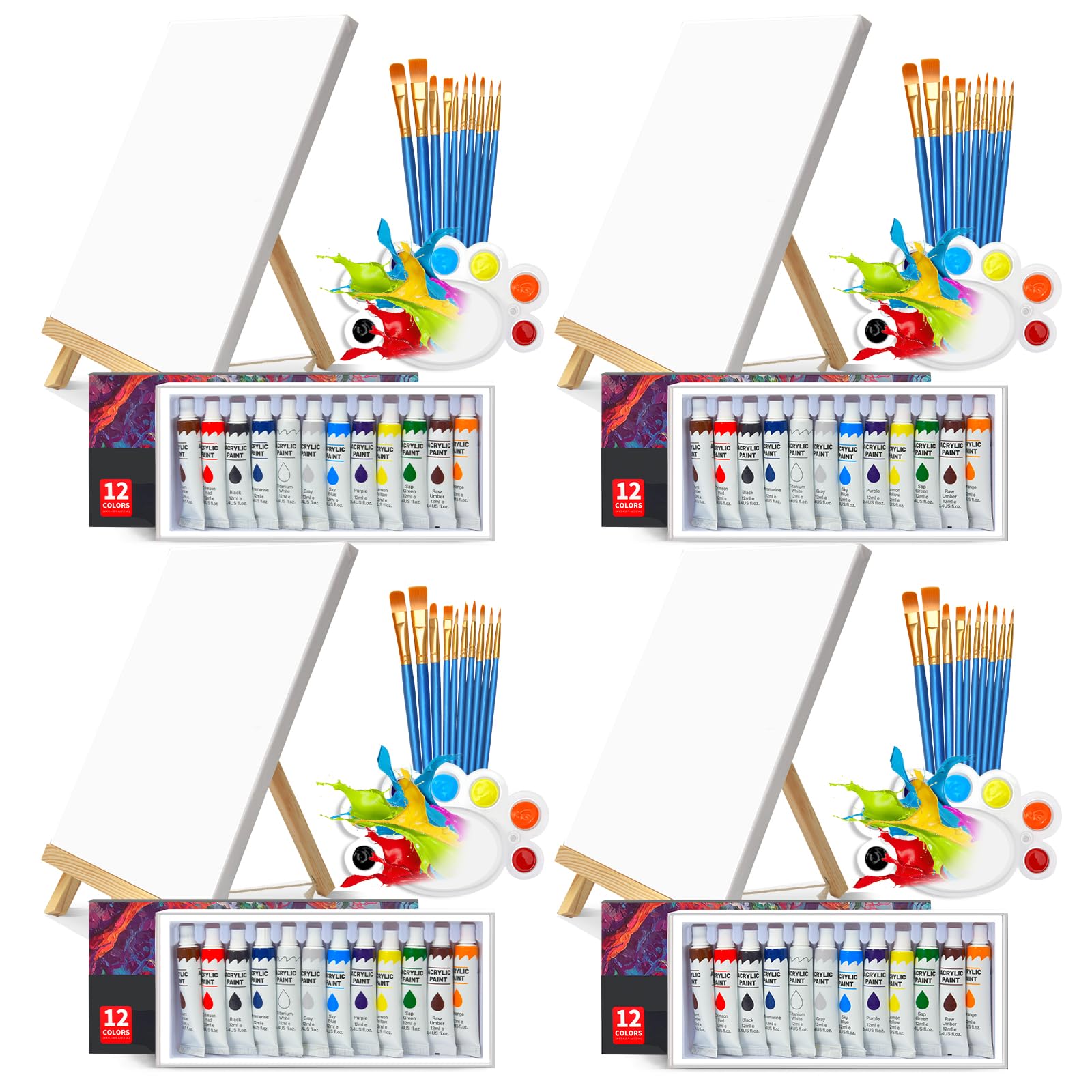 Photo 1 of Acrylic Paint Set 100 Pcs Acrylic Painting Kit with 4 * 12 Colors Paint,4 Sets Easel for Painting,Canvas,Palettes&40 Brushes,Sip and Paint Kit for Adults Couples,Kids,Artists and Beginner