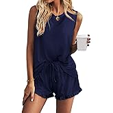 Ekouaer Women Lightweight Summer Pajama Soft Pj Set Sleepwear Tank Top Shorts with Pocket Loungewear Set S-XXL