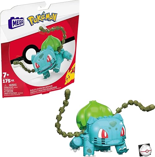 MEGA Pokémon Building Toys Set Build & Show Bulbasaur with 175 Pieces, Articulated and Poseable, 4 Inches Tall, for Kids