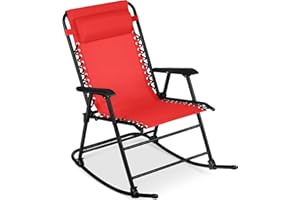 Best Choice Products Outdoor Folding Rocking Chair, Zero Gravity Lounge Chair, Patio Rocker w/Headrest Pillow - Crimson Red