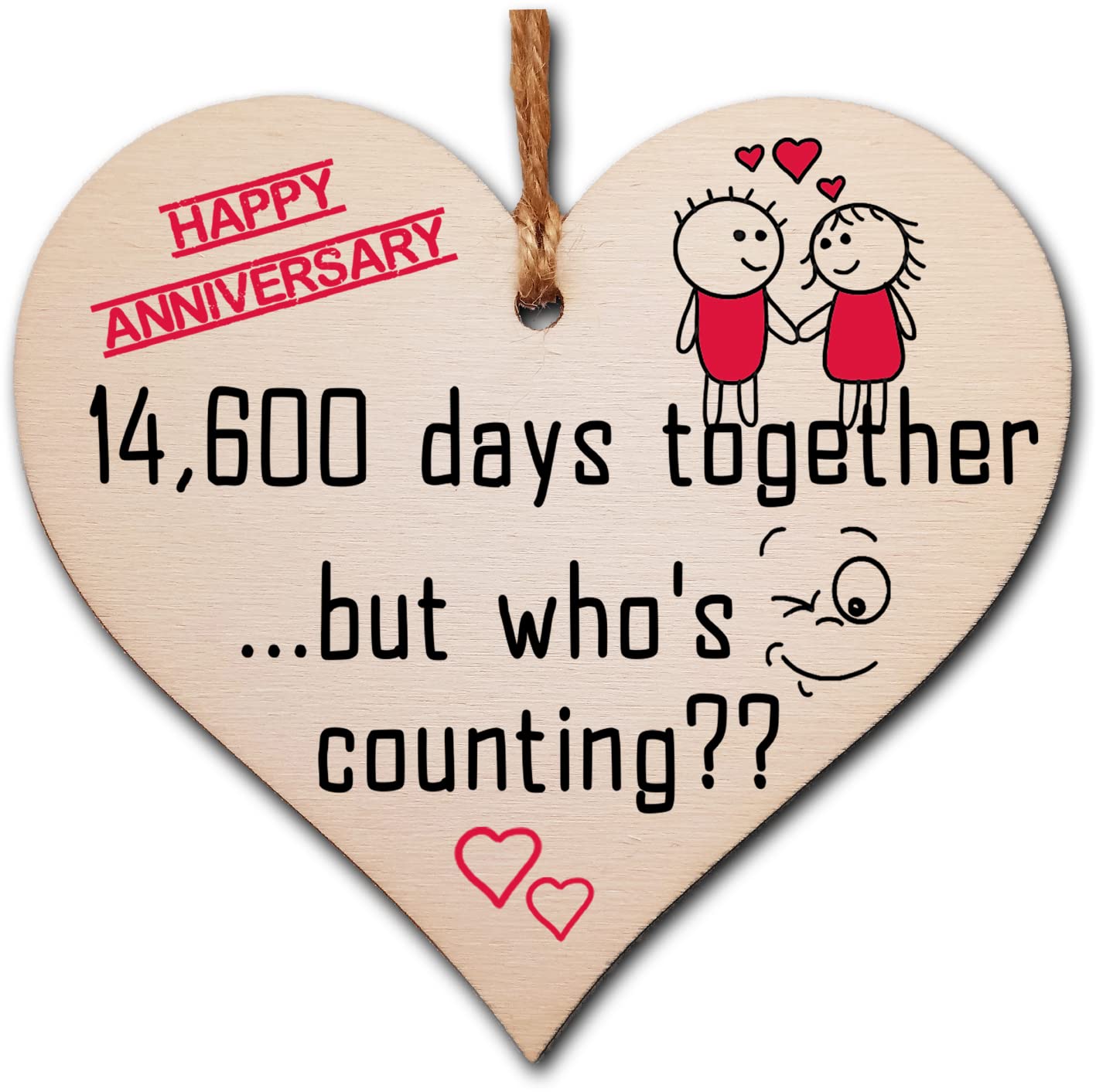 Handmade Wooden Hanging Heart Plaque Gift to Celebrate 40th Wedding Anniversary Husband Wife Someone Special Keepsake