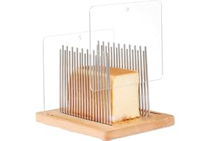 Manual Bread Slicer, Adjustable Stainless Steel Guide - Foldable Compact Slicer for Homemade Loaf, Wood Base