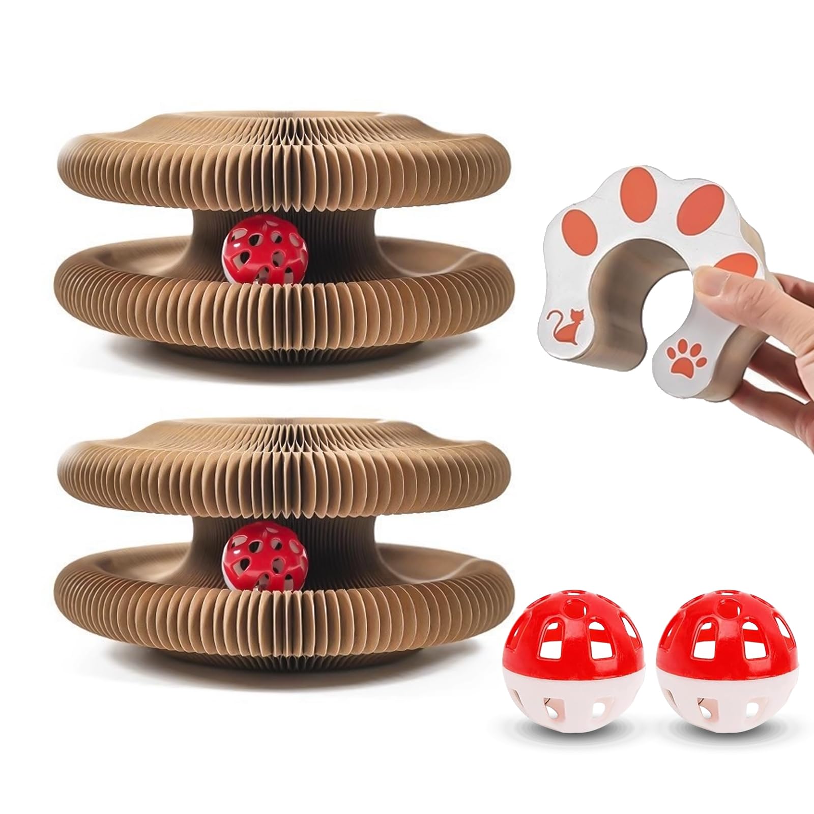 Photo 1 of 2-Pack Cat Scratcher Toy - Magic Organ Cat Scratching Board with Bell Balls for Indoor Cats Magic Organ Cat Scratcher Interactive Cardboard Cat Toy Scratcher Furniture Protection