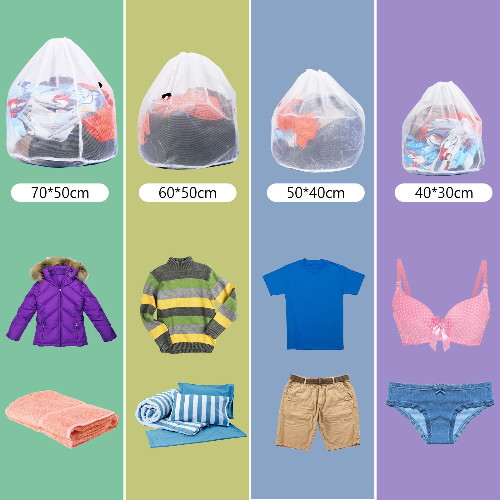 TAZEMAT 4 Sizes Laundry Bags for Washing Machine Drawstring Reusable Net Mesh Bag for Delicates Bra Knitwear Underwear Socks White Laundry Bags Baby Cloths Travel Storage Washing Ball Lint Remover