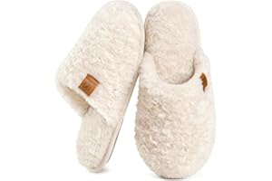 EverFoams Women's Fuzzy Slip-on Slippers Warm Cozy Soft Lightweight Memory Foam Indoor House Shoes