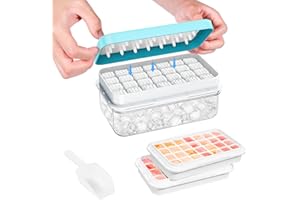 Ice Cube Tray with Lid and Bin, 56 pcs Ice Cubes Molds, Ice Trays for Freezer, Ice Cube Tray Mold, with 2 Trays, Ice Freezer 