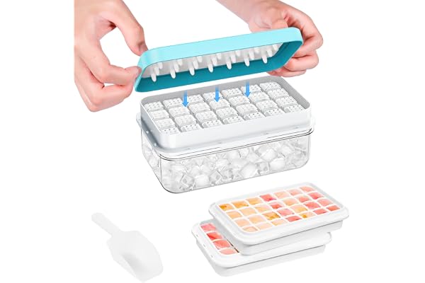 Ice Cube Tray with Lid and Bin, 56 pcs Ice Cubes Molds, Ice Trays for Freezer, Ice Cube Tray Mold, with 2 Trays, Ice Freezer