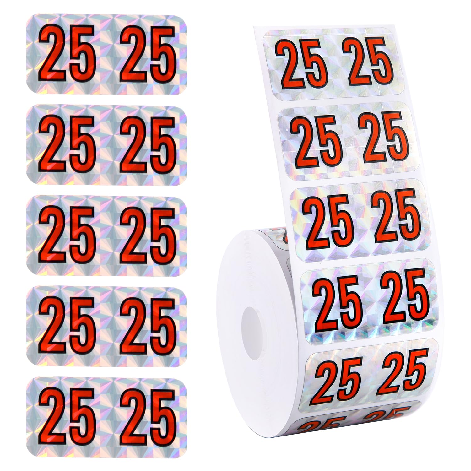 500pcs 2025 Year Stickers, 0.74x1.49in Holographic 2025 New Year Number Stickers File Folder Year Labels Color Coded Stickers 25 Year Labels for Tab File Folders Office Supplies(Red)