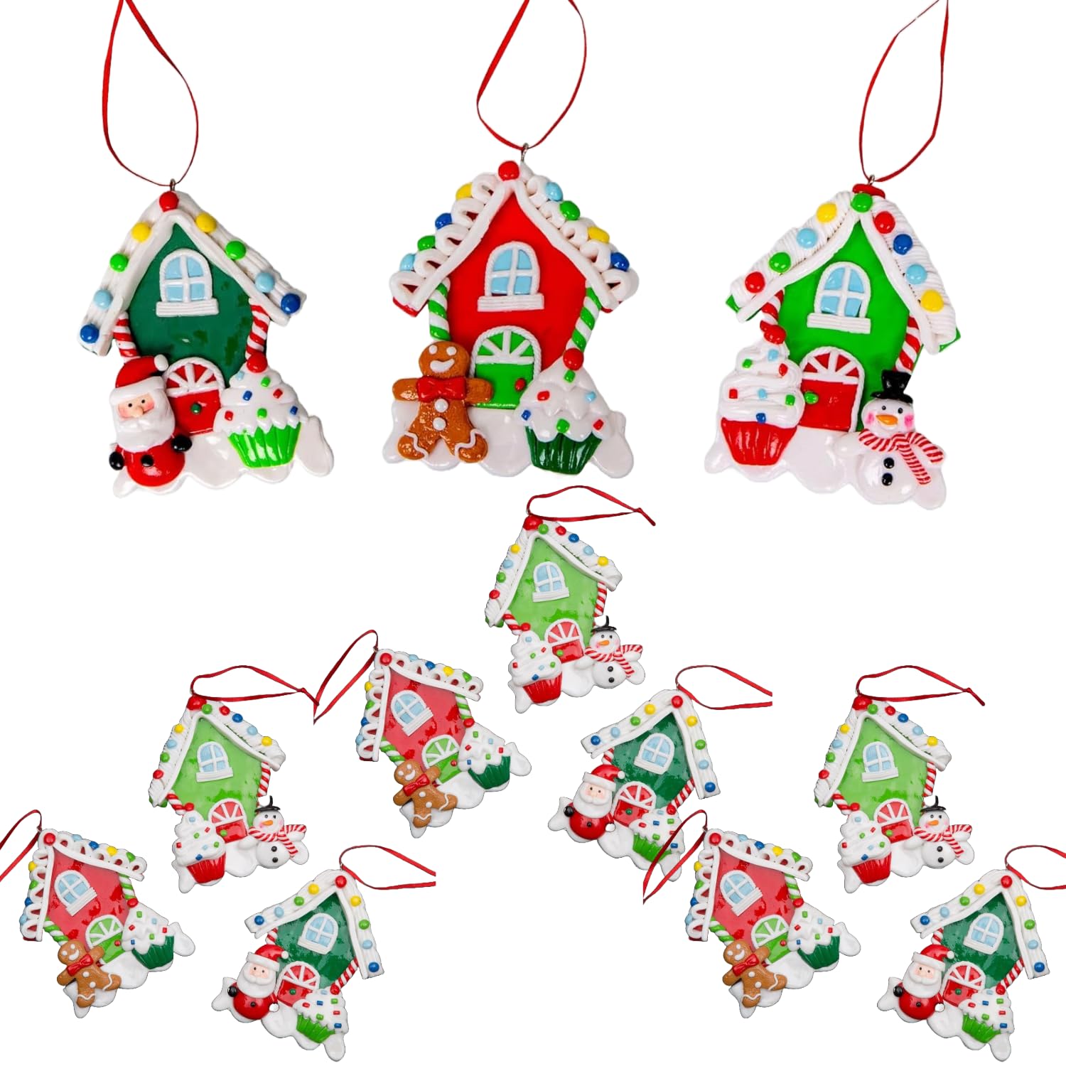 Christmas Tree Hanging Decorations Homes Decorated with Cup Cake Candy Santa Snowman Teddy Xmas Tree Wall Home Décor Ornaments 12pcs Set