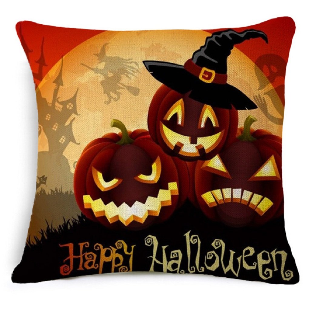 Decorative Square Throw Pillow Case Cushion Cover Bat Pumpkin Happy Halloween,Pumpkin,Horror House,Witch, Grave yard 4Pcs pack