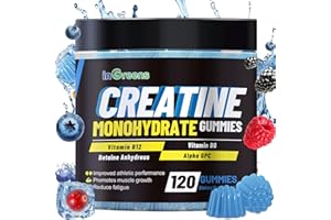 INGREENS Creatine Monohydrate Gummies 6g for Men & Women, Potent Creatine Supplement, Chewables Creatine for Energy Boost, Increase Strength and Build Muscle, Gluten-Free, Sugar Free,120 Count