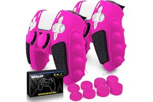 SIKEMAY Anti-Slip PS5 Controller Skin, Soft Thicken Non-Slip Studded Silicone Gel Grip Protective Cover Case for PlayStation 5 Controller Grip, 2 Pack with 8 x Thumb Grip Caps