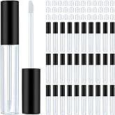 Patelai 50 Pack 10 ml Empty Lip Gloss Tube Containers with Wands, Black | Clear Refillable Lip Balm Bottles, Plastic Lipstick Tubes with Rubber, Inserts DIY Makeup Tools for Travel, Personal Cosmetic
