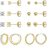FASACCO 14K Gold Earrings for Women Men 925 Sterling Silver Post Earrings Studs Hypoallergenic Small Ball CZ Hoop Stud Earring Sets for Multiple Piercing