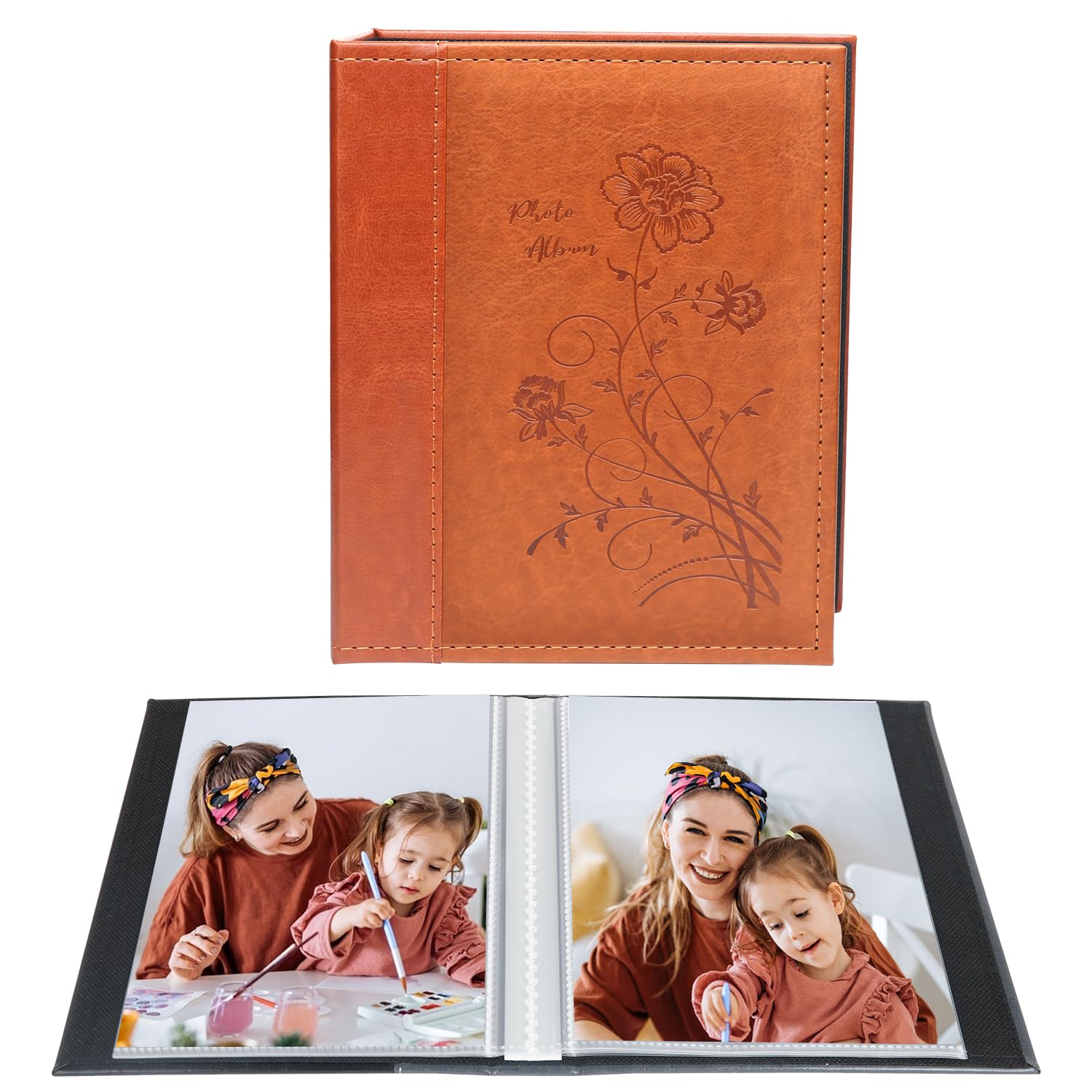 Miaikoe Small Photo Album 6x4 2 Packs, Each Pack Holds 50 Vertical Pictures, Slip in Top Loading Photo Albums Only 10x15cm for Artwork or Postcards Storage (Brown) — image 1