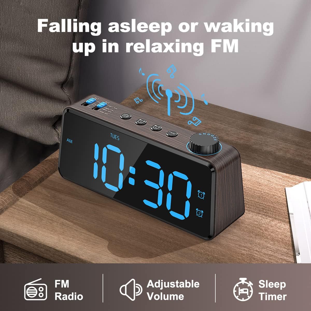 ANJANK Digitaler Radiowecker - 0-100% Dimmbares,Doppelwecker mit Wochentags/Wochenend, USB-Ladegerät,Einfache Einstellung,Netzbetrieb mit Batterie-Backup,Großes Display,Sehr Gut Lesbar Im Ganzen Raum 3