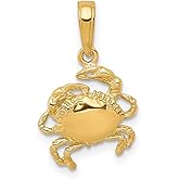 14k Yellow Gold Crab Pendant for Women or Unisex with Detailed Claws and Legs, Zodiac Cancer Sign Necklace Symbolizing Intuition, Emotional Strength and Protection, Solid Astrology Jewelry Charm