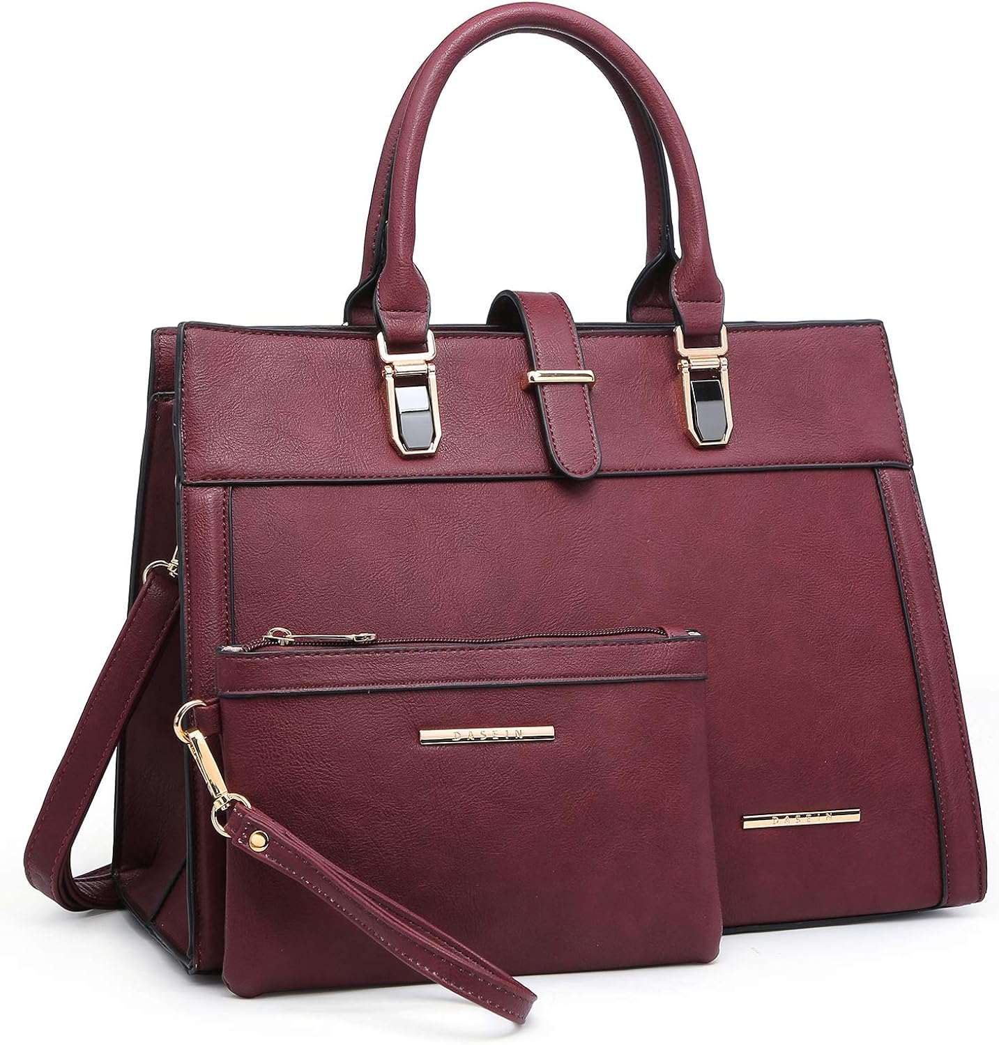 Women's Handbag Flap-over Belt Shoulder Bag Top Handle Tote Satchel Purse Work Bag w/Matching Wristlet