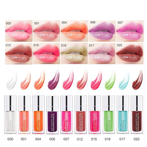 MAEPEOR HYDRATING LIP GLOW OIL 10 COLORS MOISTURIZING LIP OIL GLOSS NON-STICKY TRANSPARENT LIP GLOSS LONG LASTING NOURISHING TINTED LIP BALM WITH BIG BRUSH HEAD (ICOLORS 17)