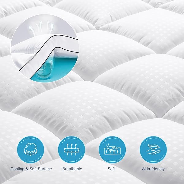 MASVIS QUEEN SIZE DUAL LAYER 4 INCH MEMORY FOAM MATTRESS TOPPER, 2 INCH GEL MEMORY FOAM AND 2 INCH COOLING PILLOW TOP MATTRESS PAD COVER FOR BACK PAIN, MEDIUM SUPPORT
