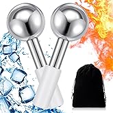Baderke 2 Pcs Ice Globes for Face Stainless Steel Cooling Globes Unbreakable Cooling Roller Women Ice Balls Cryo Sticks Facials Skin Care for Dark Circles, Puffiness(Silver (White Handle))