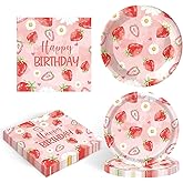 48PCS Strawberry Party Supplies Strawberry Themed Birthday Tableware Berry First Birthday Party Supplies Plates Napkins for Berry First Birthday Party Supplies Baby Shower Sweet One Birthday Serve 20