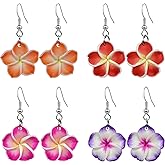 QzxEqz 4 Pairs Hawaiian Plumeria Earrings Tropical Flower Bohemia Dangle Earrings Luau Beach Party for Women