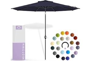 Midtown Umbrellas 10-Year-No-Fade - 9 Ft - UV Proof Navy Blue Polyester Fabric - Umbrella Outdoor Patio, Auto-Tilt Aluminum Frame Patio Umbrella for Garden, Pool & Deck - Black Pole