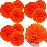 Tigeen 24 Pcs 10 Inch Orange Tissue Pom Poms Marigold Flower Pom Poms Day of The Dead Paper Flower Balls for Halloween Wedding Birthday Party Celebration DIY Decoration