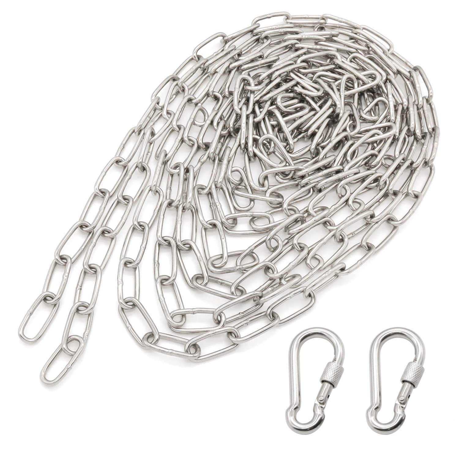 Photo 1 of 1/8 inch Stainless Steel Chain with Spring Snap Hooks, for Indoor Outdoor Pet Dog Chain, Camping, Clothes Hanging, Hanging Chair (0.12 inch-197 inch)