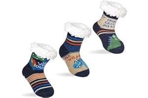 FENELY 3 Pairs Winter Kids Fuzzy Slipper Socks 2-4/4-6/6-8 Girls Boys Thermal Warm Non-Skid，Gifts for Christmas Stocking