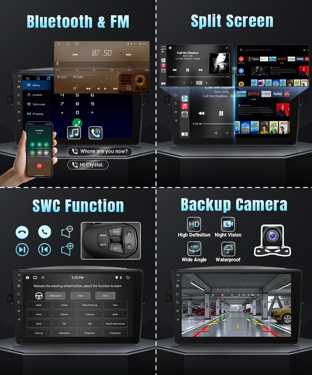 Naifay Android Car Radio for Toyota Sienna 2004 2005 2006 2007 2008 2009 2010 with Wireless CarPlay Android Auto, 2+32G 9inch IPS Touch Screen for Sienna Bluetooth FM In-dash GPS WiFi SWC Split Screen